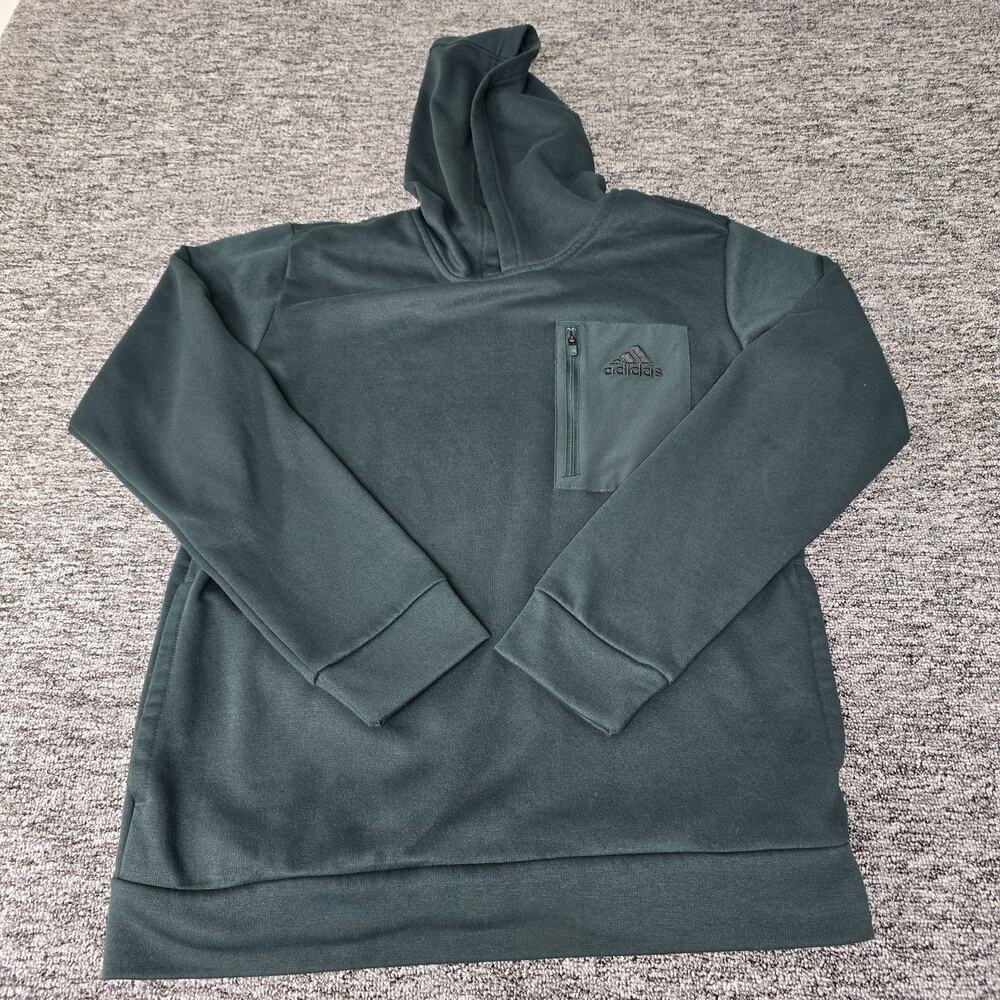 Adidas Regular Fit Fleece Pullover Hoodie Men's M Green Zipper Patch Pocket